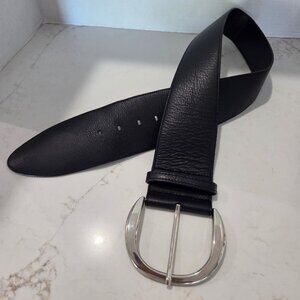 White House Black Market Size Small Leather Broad Belt Silver Buckle USA Made